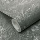 Papel pintado gráfico no tejido, sin PVC, con aspecto de mármol y efecto metálico en gris