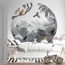 Fototapet - Rundt Kikki Belle - Tropical Birds sort og hvid - vliesetapet/selvklæbende non-woven tap