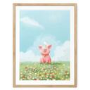 Póster tailandés - Cerdito feliz en el prado de verano