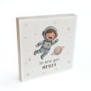 Holzbild zum Hinstellen - Astronautin mit Mutmachspruch 'Ich lerne gern Neues'