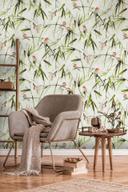 vogel behang beige groen - vliesbehang dieren Livingwalls - mat en glad