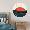Vinilo decorativo puesta de sol junto al mar con palomas - Cubistika - Redondo