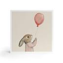 Billede af træ til at sætte op - Sød kanin med ballon - Treechild - 15x15 cm