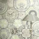 Versace ikke-vævet tapet Art De La Table Circles Meander Medusa Green Grey Metallic