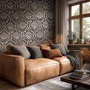 Ikke-vævet tapet Davide Ornament Black Metallic - Maison Du Temps neoklassisk stue gang