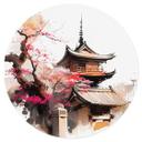 Vinilo decorativo Pagoda japonesa con cerezos en flor - Jaszke - Redondo