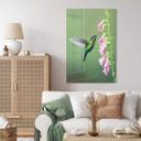 Tableau sur verre van Duijn - Colibri dans la magie des fleurs roses