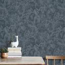 Non-woven tapet med junglemotiver i blå, grå