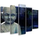 5 stykke lærredstryk, Buddha Feng Shui Meditation Blå