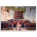 Canvasbillede, Japansk geisha og tempel