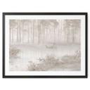Poster Bos bij het meer in mist in beige - Ms Tiff
