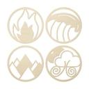 Decoración en madera Cuatro Elementos - Fuego Agua Tierra Aire - Álamo (4 piezas)