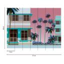 Miami Retro Colourful - ikke-vævet tapet med palmer og huse til stue og kontor