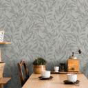 Non-woven tapet i beige grå blade bladlook vintage blomstret natur 