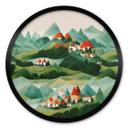 Póster Treechild - Pequeño pueblo en medio de verdes colinas - Redondo