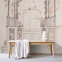 Skitseret arkitekturtapet med havemotiv - kunstnerisk non-woven tapet
