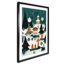 Plakat Jul - vinterlandskab om natten - træbarn