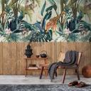 Jungle tapet med træpaneler - non-woven tapet tropisk design - stue tapet