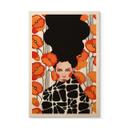 Cuadro de madera mujer con flores de amapola retro - Hülya