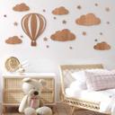 Decoración en madera para habitación infantil conjunto globo aerostático con nubes y estrellas - mad