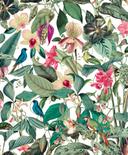 Papel pintado no tejido en blanco, hojas verdes flores naturaleza floral 
