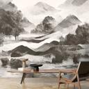 Monokromt bjerglandskabstapet - kunstnerisk akvarel-look