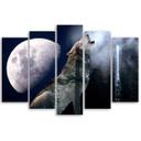 5 stykke lærredsprint, Wolf Nature Moon Fog