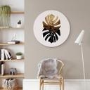 Tableau sur alu-Dibond Kubistika - Monstera noir et or - Rond