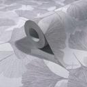 Papel pintado no tejido 3D, hojas naturaleza floral mate en gris