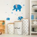 Wallsticker - Mønsterelefant, blå (sæt med 3)