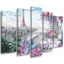 5 stykke lærredstryk, Paris Eiffeltårnet - Landskab - Pastel