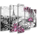 Lærred print 5 dele, Paris Tower view pastel