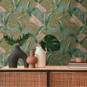Papel pintado estampado con hojas y hierbas verde caqui - papel pintado tejido-no tejido jungla