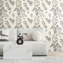 Papel pintado floral blanco verde - ramas y hojas estilo acuarela - Papel pintado no tejido - natural