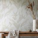 Papel pintado no tejido flores, hojas naturaleza floral en beige 