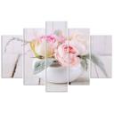 5 stykke lærredsprint, Roses Vase Nature Flowers