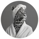 Royale spa time-out med leopard | sort og hvidt fototapet med dyr - Rahner - Round - vliesetapet/sel