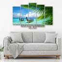 5 stykke lærredsprint Tropical Beach Sea Boats