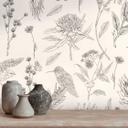non-woven tapet med blomster og fugle sort og hvid - tapet med blomstermotiver