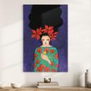 Lienzo mujer con corona de flores rojas y pájaro - Hülya