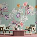 Blomstret fototapet på mintgrøn - elegant non-woven tapet med blomstermønster