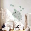 Sticker mural - Bébé éléphant avec cœurs (vert)