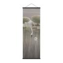 Textielposter lotusbloemen met zwaan in water in grijs - Ms Tiff - Panorama
