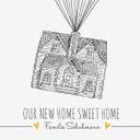 Cuadro en lienzo Huellas dactilares + texto personalizado - Our new Home sweet Home