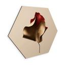 Sekskantet billede Elegant blad i guld og rød - Alma - Alu-Dibond