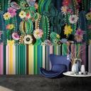 Fototapet med motiv af akvarelkaktus med blomster og prikmønster 2,7 x 2,65 m