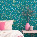 Blomstertapet blågrøn - naturbevarende tapet - tapet med blomsterdesign