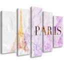 Lærred print 5 styk, Paris Eiffel Tower Glamour