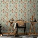 Blomstret tapet med blade grøn terracotta - naturmotiv med ranker - Ikke-vævet tapet