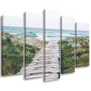 5 stykke lærredstryk, strand havstilandskab
